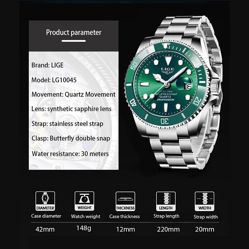 Reloj LIGE de Acero Inoxidable Quartz